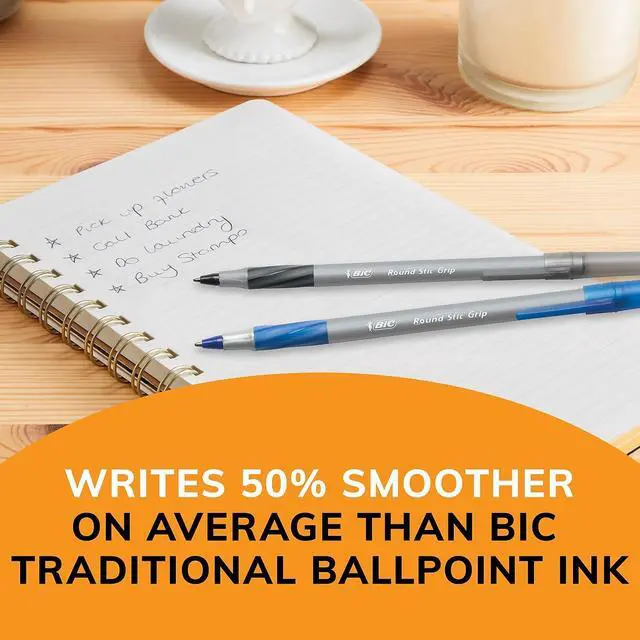 Alt view image 5 of 7 - BIC Round Stic Grip Xtra Comfort Ballpoint Pen Medium Point Blue Ink 24/Box 6 Boxes/Pack (GSMG144E-BLU)