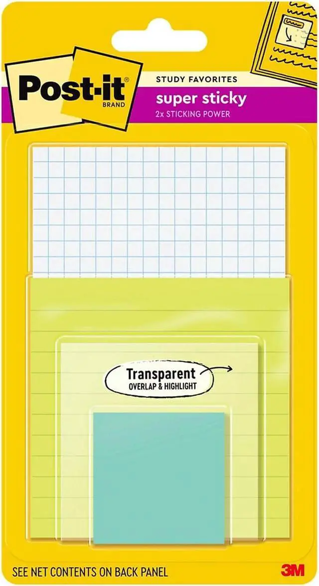 Main image of Post-it Super Sticky Notes Assorted Collection 45 Sheet/Pad 4 Pads/Pack (4622-SSGRID-TR)
