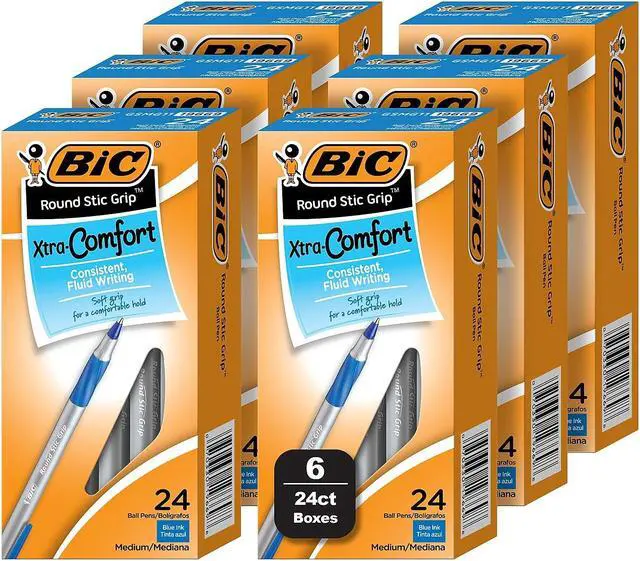 Main image of BIC Round Stic Grip Xtra Comfort Ballpoint Pen Medium Point Blue Ink 24/Box 6 Boxes/Pack (GSMG144E-BLU)