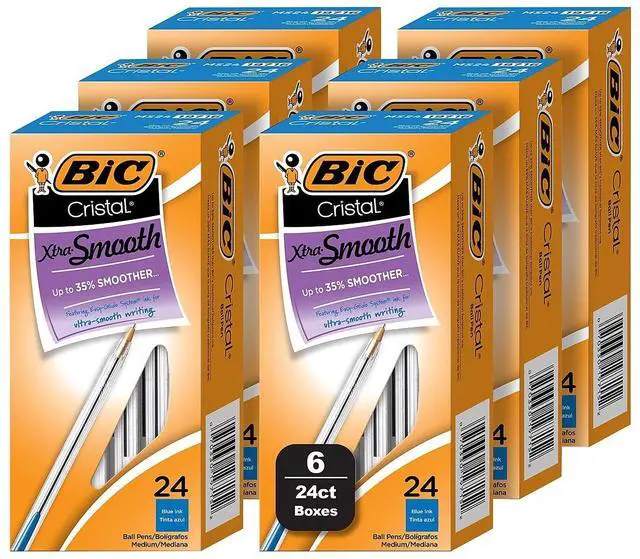 Main image of BIC Cristal Xtra Smooth Ballpoint Pen Medium Point Blue Ink 24/Box 6 Boxes/Pack (MS144E-BLU)