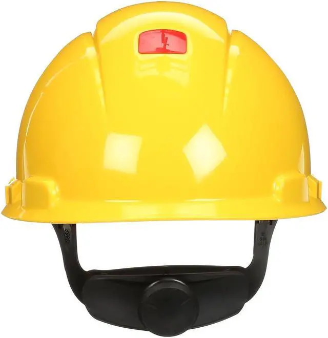Alt view image 9 of 14 - 3M SecureFit HDPE 4-Point Ratchet Suspension Short Brim Hard Hat Yellow (H-702SFR-UV)