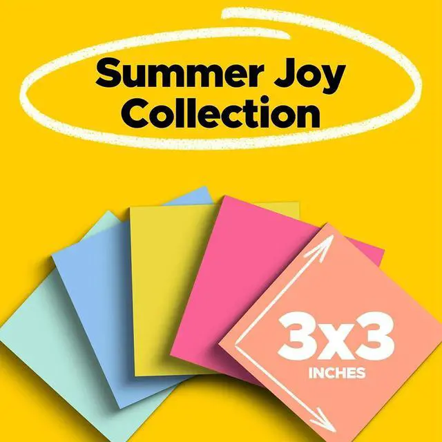 Alt view image 3 of 8 - Post-it Super Sticky Notes 3" x 3" Summer Joy Collection 90 Sheet/Pad 5 Pads/Pack (654-5SSJOY)