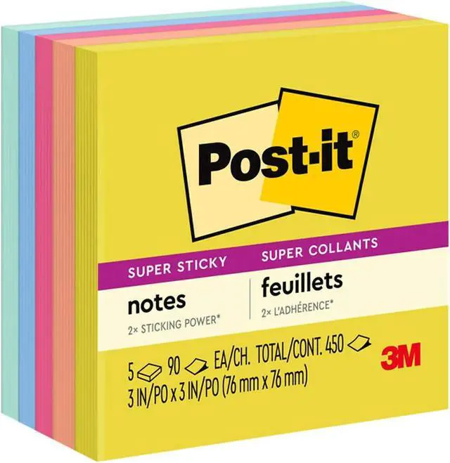 Alt view image 2 of 8 - Post-it Super Sticky Notes 3" x 3" Summer Joy Collection 90 Sheet/Pad 5 Pads/Pack (654-5SSJOY)
