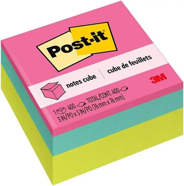 Main image of Post-it Notes Cube 3" x 3" Assorted Brights 400 Sheets/Cube (2027-PAS-SR)