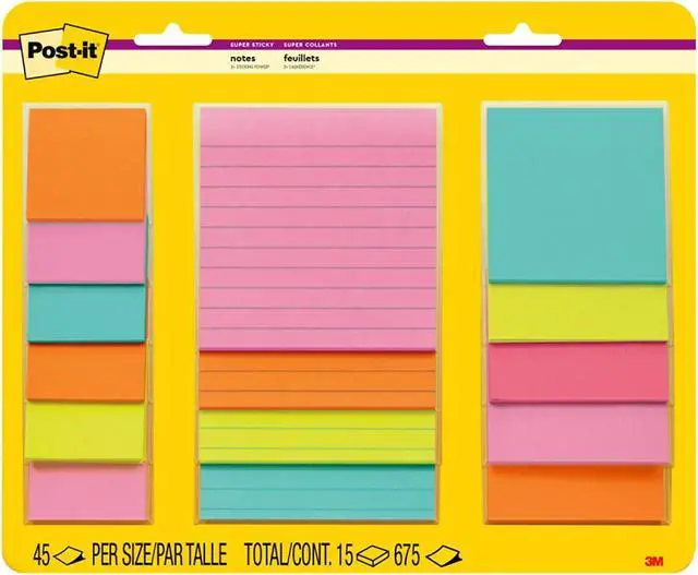 Alt view image 7 of 13 - Post-it Super Sticky Notes, Assorted Sizes, 15 Pads, 2x the Sticking Power, Miami Collection, Neon Colors (Orange, Pink, Blue, Green), Recyclable (4423-15SSMIA)