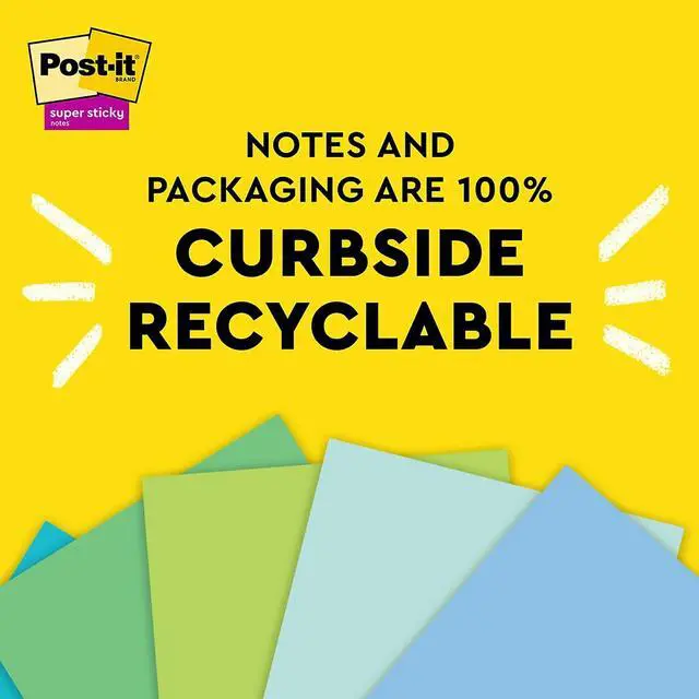 Alt view image 4 of 8 - Post-it Recycled Super Sticky Pop-up Notes 3" x 3" Oasis Collection 70 Sheet/Pad 6 Pads/Pack (R330R-6SST)