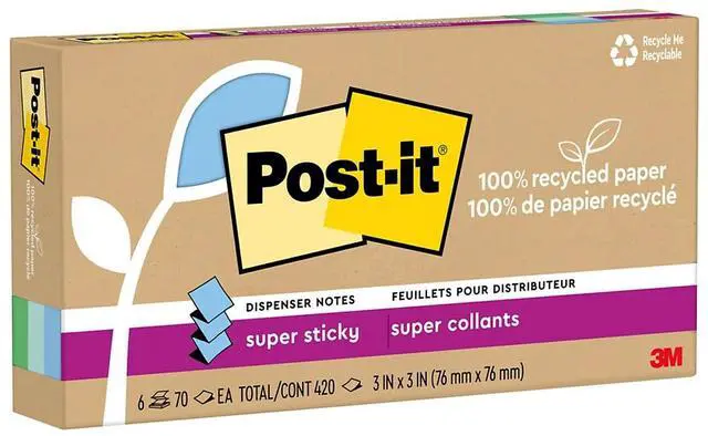 Alt view image 7 of 8 - Post-it Recycled Super Sticky Pop-up Notes 3" x 3" Oasis Collection 70 Sheet/Pad 6 Pads/Pack (R330R-6SST)