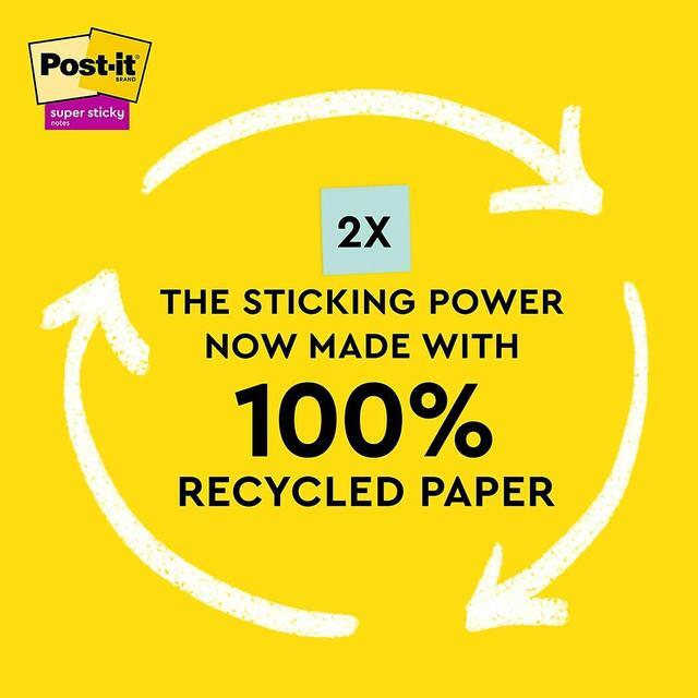 Alt view image 2 of 8 - Post-it Recycled Super Sticky Notes 3" x 3" Oasis Collection 70 Sheet/Pad 5 Pads/Pack (654R-5SST)