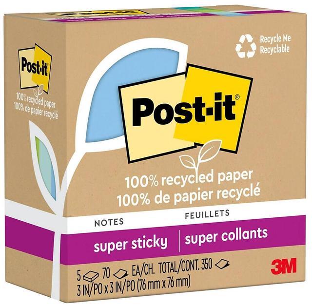 Main image of Post-it Recycled Super Sticky Notes 3" x 3" Oasis Collection 70 Sheet/Pad 5 Pads/Pack (654R-5SST)