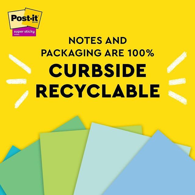 Alt view image 5 of 8 - Post-it Recycled Super Sticky Notes 3" x 3" Oasis Collection 70 Sheet/Pad 5 Pads/Pack (654R-5SST)