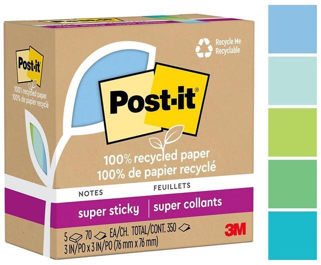 Alt view image 4 of 8 - Post-it Recycled Super Sticky Notes 3" x 3" Oasis Collection 70 Sheet/Pad 5 Pads/Pack (654R-5SST)