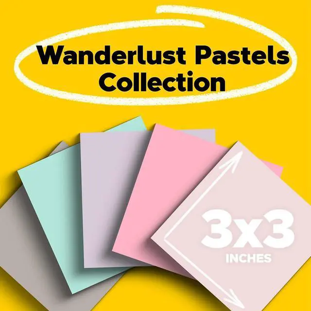 Alt view image 2 of 8 - Post-it Recycled Super Sticky Notes 3" x 3" Wanderlust Pastels Collection 70 Sheet/Pad 5 Pads/Pack (654R-5SSNRP)
