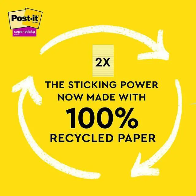 Alt view image 2 of 8 - Post-it Recycled Super Sticky Notes 4" x 6" Canary Collection 45 Sheet/Pad 4 Pads/Pack (4621R-4SSCY)