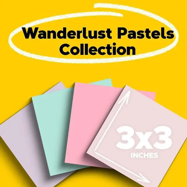 Alt view image 2 of 8 - Post-it Recycled Super Sticky Notes 3" x 3" Wanderlust Pastels Collection 70 Sheet/Pad 24 Pads/Pack (654R-24SSNRPCP)