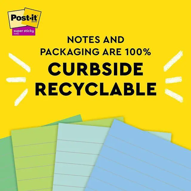 Alt view image 5 of 8 - Post-it Recycled Super Sticky Notes 4" x 6" Oasis Collection 45 Sheet/Pad 4 Pads/Pack (4621R-4SST)
