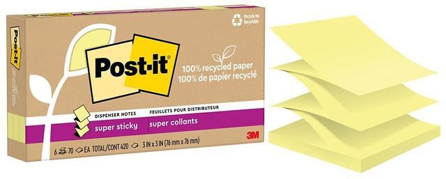 Main image of Post-it Recycled Super Sticky Pop-up Notes 3" x 3" Canary Collection 70 Sheet/Pad 6 Pads/Pack (R330R-6SSCY)