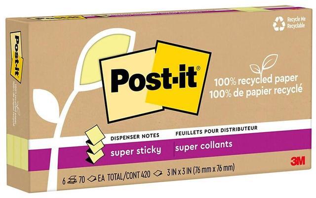Alt view image 7 of 8 - Post-it Recycled Super Sticky Pop-up Notes 3" x 3" Canary Collection 70 Sheet/Pad 6 Pads/Pack (R330R-6SSCY)