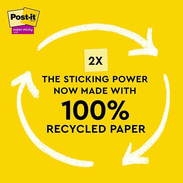 Alt view image 2 of 8 - Post-it Recycled Super Sticky Pop-up Notes 3" x 3" Canary Collection 70 Sheet/Pad 6 Pads/Pack (R330R-6SSCY)