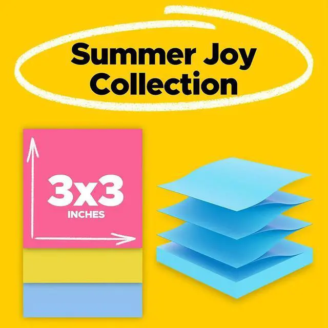 Alt view image 2 of 7 - Post-it Super Sticky Pop-up Notes 3" x 3" Summer Joy Collection 90 Sheet/Pad 6 Pads/Pack (R330-6SSJOY)