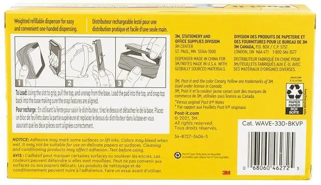 Alt view image 7 of 7 - Post-it Pop-up Wave Design Dispenser with 3" x 3" Sticky Notes Black (WAVE-330-BKVP)