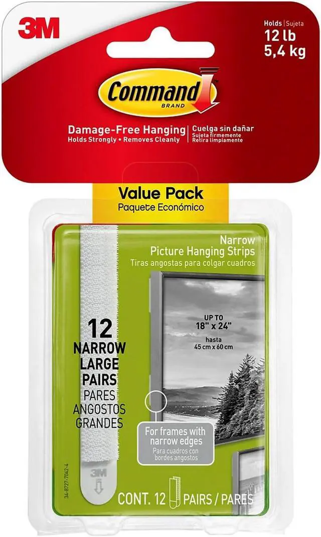 Main image of Command Narrow Picture Hanging Strips Value Pack White 12 Pairs of Strips/Pack (17207-12ES)
