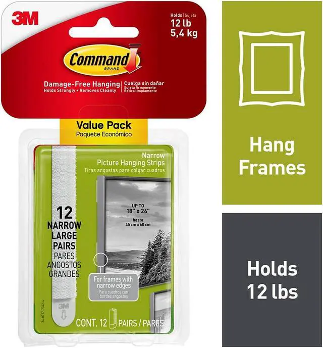Alt view image 4 of 10 - Command Narrow Picture Hanging Strips Value Pack White 12 Pairs of Strips/Pack (17207-12ES)