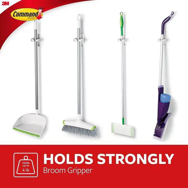Alt view image 6 of 9 - 3M Broom Gripper 3.12w x 1.85d x 3.34h White/Gray 3 Grippers/6 Strips 170073NA
