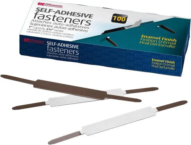 Alt view image 3 of 4 - Officemate Self-Adhesive Prong Fasteners, Enamel Finish, 1 inch Capacity, 2.75 Inch Base, Box of 100 (99875), Matte Brown