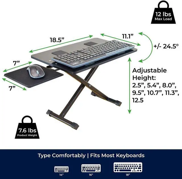 Alt view image 5 of 7 - KT3 Computer Keyboard Stand for Desk - Keyboard Riser for Desk Height Adjustable Keyboard Stand Raise Keyboards To Standing Height Wrist-Friendly Keyboard and Mouse Stand Keyboard Lift Negative Tilt