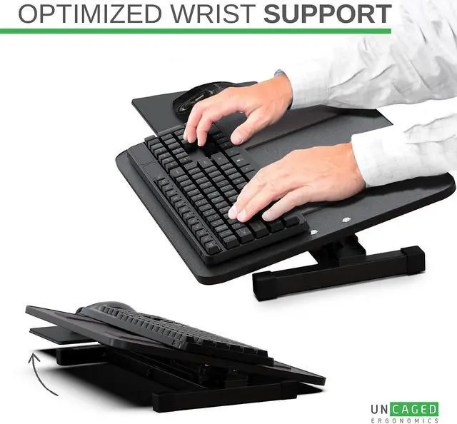 Alt view image 4 of 7 - KT3 Computer Keyboard Stand for Desk - Keyboard Riser for Desk Height Adjustable Keyboard Stand Raise Keyboards To Standing Height Wrist-Friendly Keyboard and Mouse Stand Keyboard Lift Negative Tilt