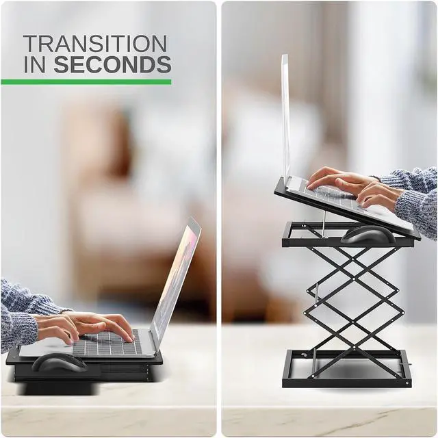 Alt view image 3 of 8 - CD4 Adjustable Standing Desk Converter for Laptops - vertical laptop stand for desk adjustable height Table Top Standing Desk Riser with Mouse Pad 2.6"-18.6" Standing Desk Adjustable Height Converter