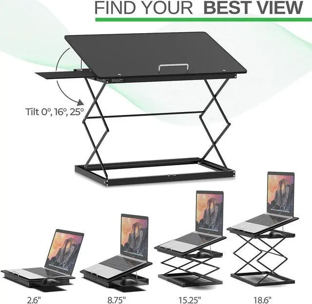 Alt view image 5 of 8 - CD4 Adjustable Standing Desk Converter for Laptops - vertical laptop stand for desk adjustable height Table Top Standing Desk Riser with Mouse Pad 2.6"-18.6" Standing Desk Adjustable Height Converter
