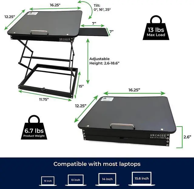 Alt view image 4 of 8 - CD4 Adjustable Standing Desk Converter for Laptops - vertical laptop stand for desk adjustable height Table Top Standing Desk Riser with Mouse Pad 2.6"-18.6" Standing Desk Adjustable Height Converter