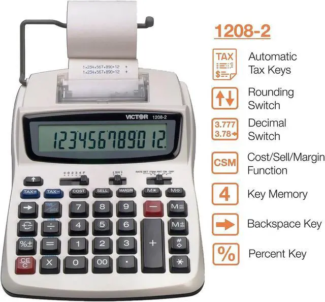 Alt view image 8 of 11 - Victor 1208-2 Two-Color Compact Printing Calculator Black/Red Print 2.3 Lines/Sec 12082
