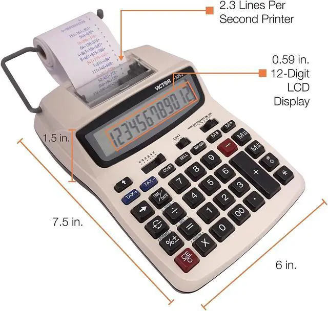 Alt view image 9 of 11 - Victor 1208-2 Two-Color Compact Printing Calculator Black/Red Print 2.3 Lines/Sec 12082