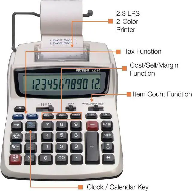 Alt view image 11 of 11 - Victor 1208-2 Two-Color Compact Printing Calculator Black/Red Print 2.3 Lines/Sec 12082