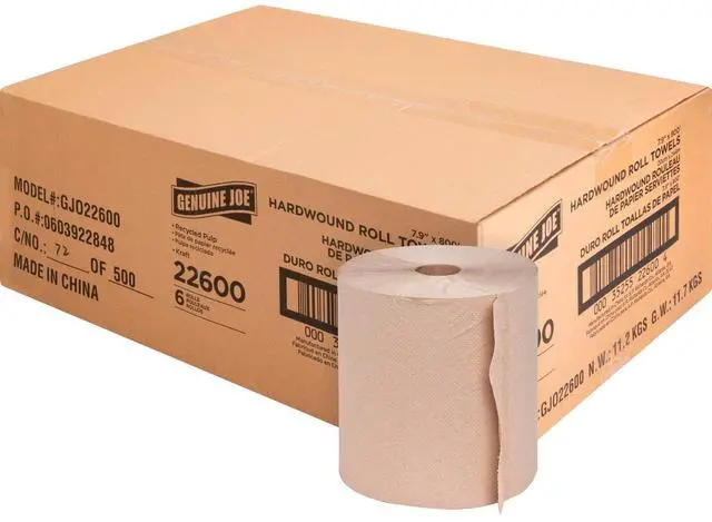 Alt view image 9 of 9 - Genuine Joe Hardwound Roll Towels 2"Core 7-7/8"x800' 6 Rolls/CT NATRL 22600
