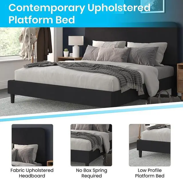 Alt view image 16 of 20 - Addison Charcoal King Fabric Upholstered Platform Bed - Headboard with Rounded Edges - No Box Spring or Foundation Needed