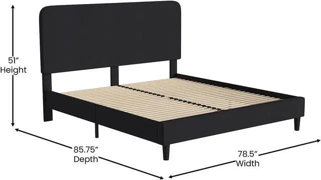 Alt view image 17 of 20 - Addison Charcoal King Fabric Upholstered Platform Bed - Headboard with Rounded Edges - No Box Spring or Foundation Needed