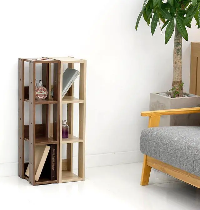 Alt view image 9 of 9 - IRIS Mado 3-Shelf Slim Open Wood Shelving Unit, Brown