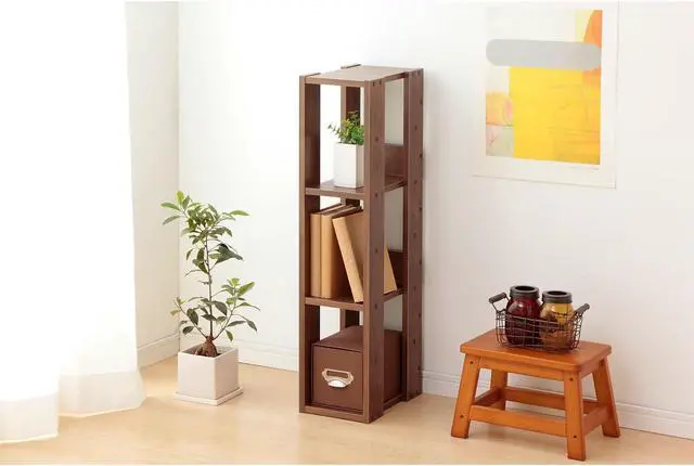 Alt view image 8 of 9 - IRIS Mado 3-Shelf Slim Open Wood Shelving Unit, Brown