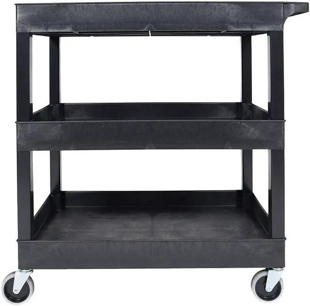 Alt view image 8 of 20 - Luxor Mobile Home Office Kitchen Service Push Handle High Capacity 18"D x 32"W Tub Utility Storage Cart 3 Shelves Black