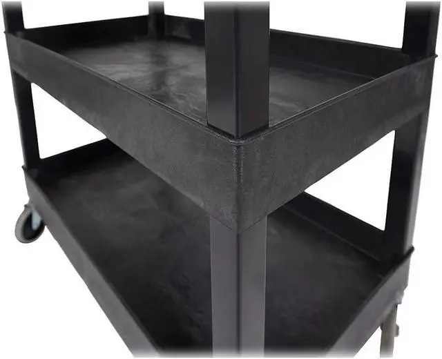 Alt view image 12 of 20 - Luxor Mobile Home Office Kitchen Service Push Handle High Capacity 18"D x 32"W Tub Utility Storage Cart 3 Shelves Black