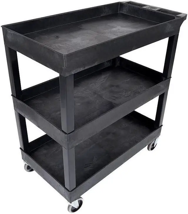 Alt view image 11 of 20 - Luxor Mobile Home Office Kitchen Service Push Handle High Capacity 18"D x 32"W Tub Utility Storage Cart 3 Shelves Black