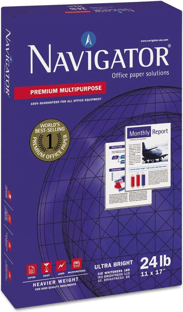 Alt view image 4 of 5 - NAVIGATOR NMP1724 Paper,24lb.,97Br,11"x17",BrightWhite,PK5