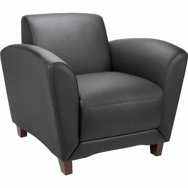 Alt view image 7 of 8 - Lorell Reception Chair Bonded 36"x34-1/2"x31-1/4" Black Leather 68952