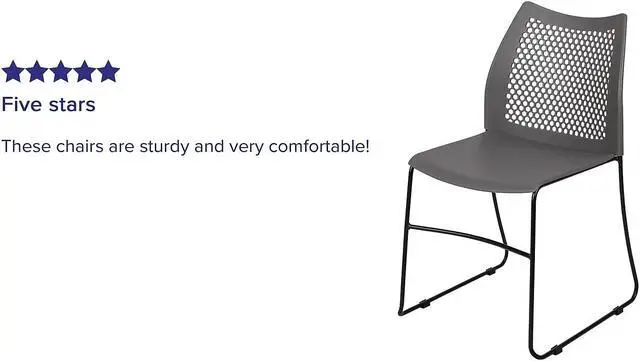Alt view image 8 of 17 - 5 Pack HERCULES Series 661 lb. Capacity Gray Stack Chair with Air-Vent Back and Black Powder Coated Sled Base