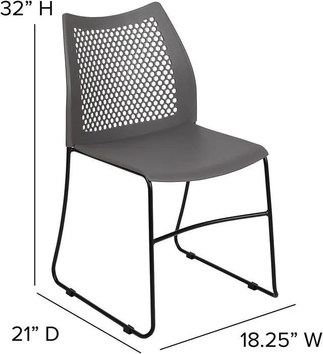 Alt view image 10 of 17 - 5 Pack HERCULES Series 661 lb. Capacity Gray Stack Chair with Air-Vent Back and Black Powder Coated Sled Base