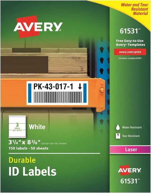 Alt view image 20 of 20 - Avery Durable ID Labels, TrueBlock Technology, Permanent Adhesive, 3-1/4" x 8-3/8", 150 Labels (61531)
