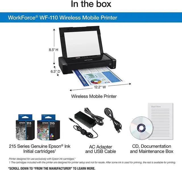 Alt view image 6 of 9 - Epson - C11CH25201 - Epson WorkForce WF-110 Inkjet Printer - Color - 14 ppm Mono / 11 ppm Color - 5760 x 1440 dpi Print